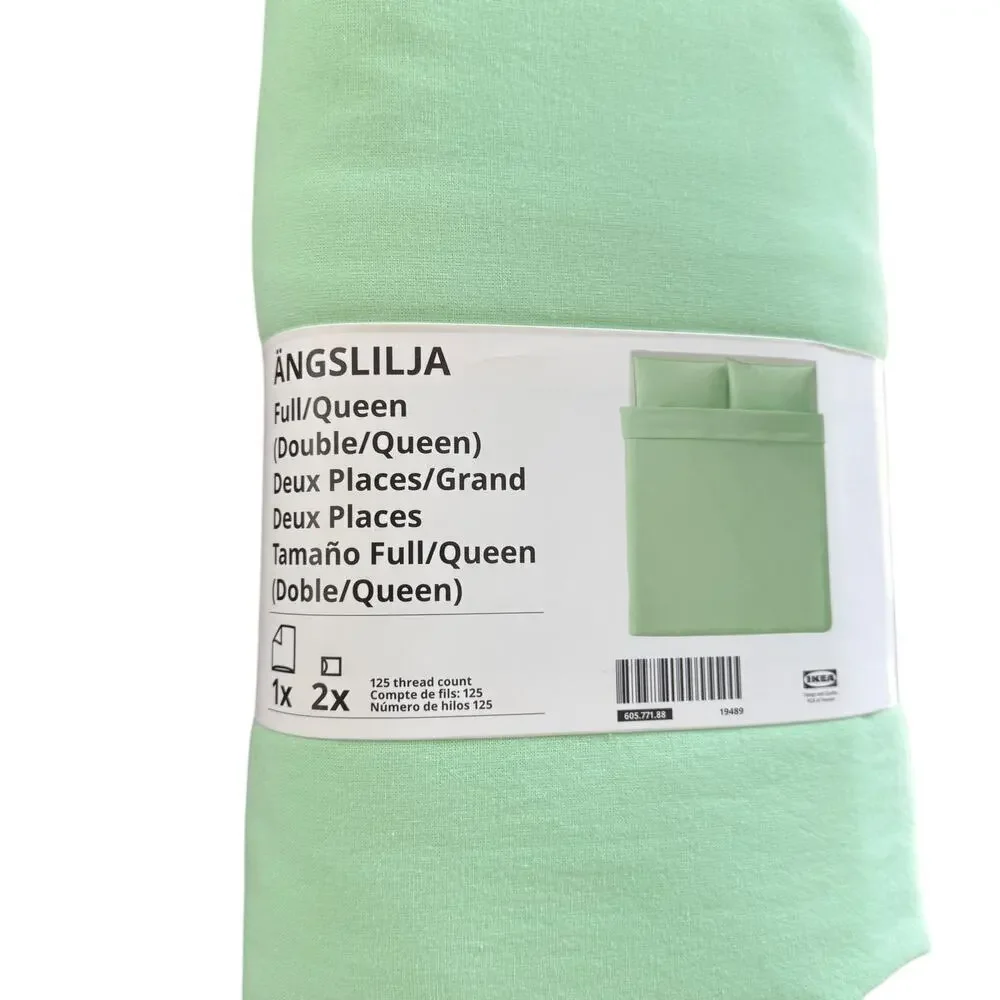 IKEA ANGSLILJA Light Green Double/Queen Duvet Cover & Pillowcases